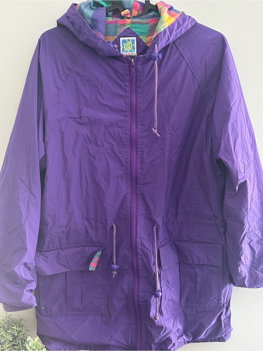 Vintage Purple Hooded Winter  Jacket by Basic Outlook Plaid interior Cottagecore